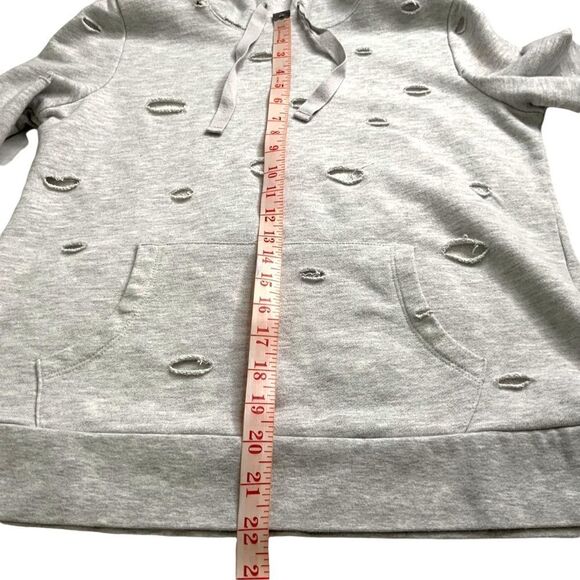YOGALICIOUS Cotton Blend Heather Grey Distressed Cutout Hoodie Sz M - Picture 7 of 8